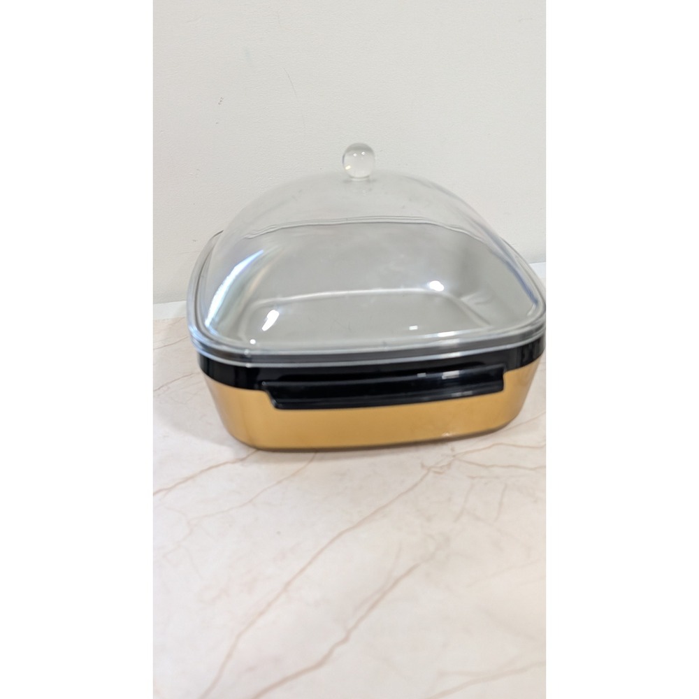 Vintage Gold + Black Square Serving Dish with Clear Dome Lid 9 Inch thermoserve - Picture 5 of 9